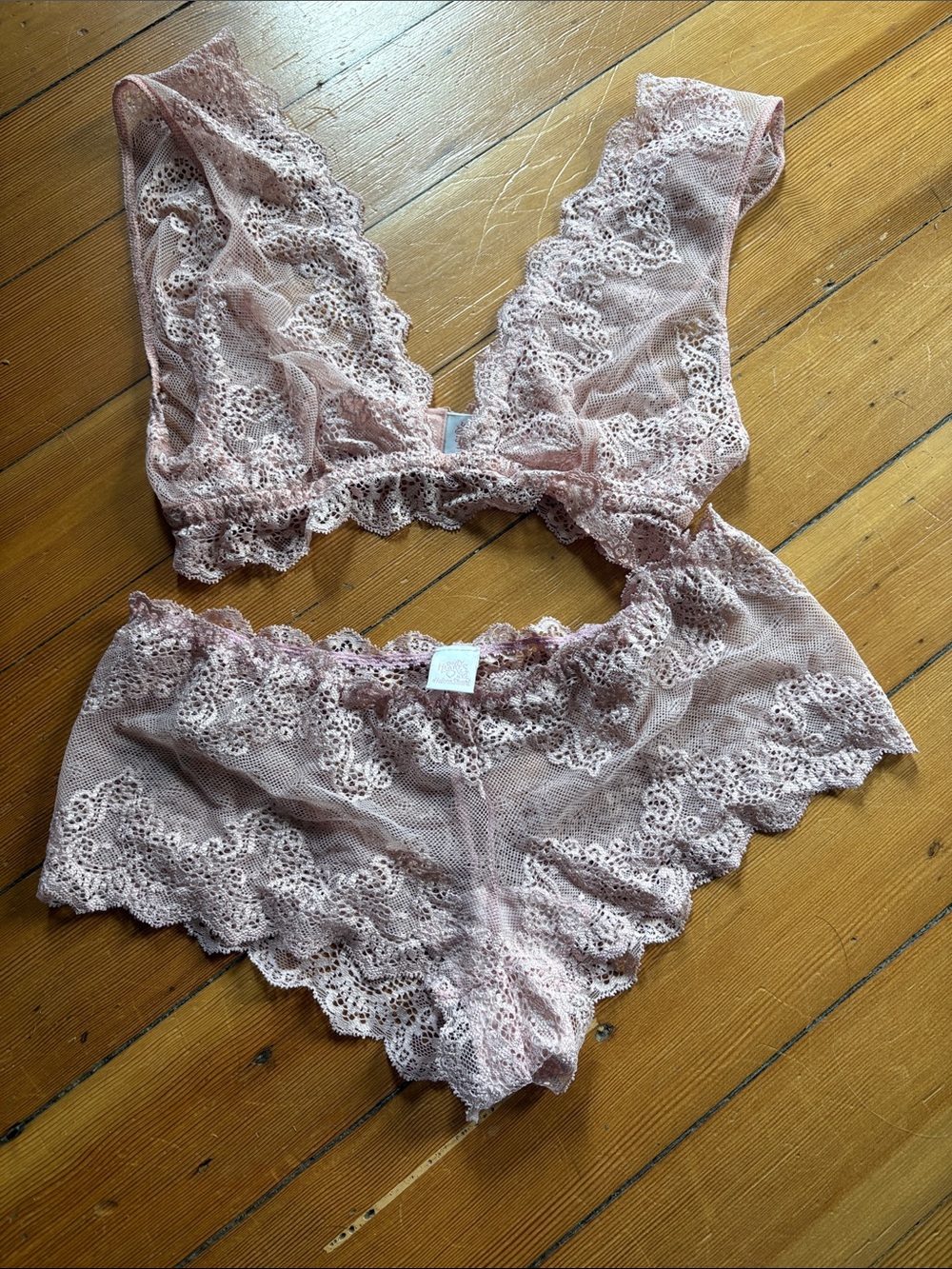 Only Hearts Blush Lace Bralette & Brief Set M